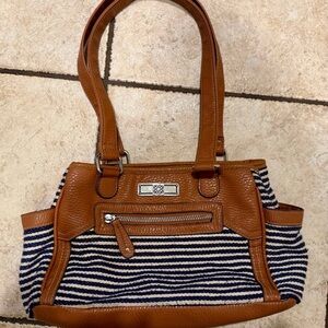 Chic Tan and Navy Striped Shoulder Bag Purse